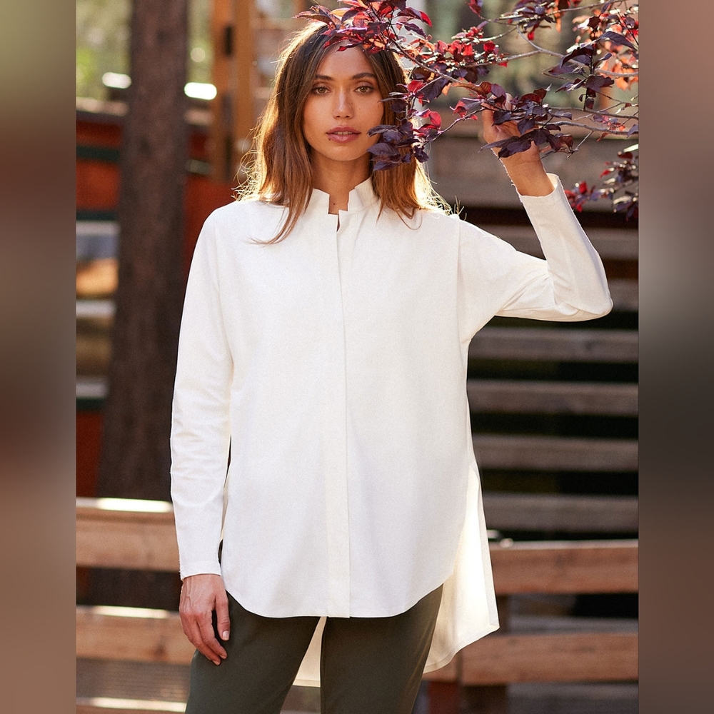 Aday Something Borrowed White Snap Front Tunic Shirt size Medium